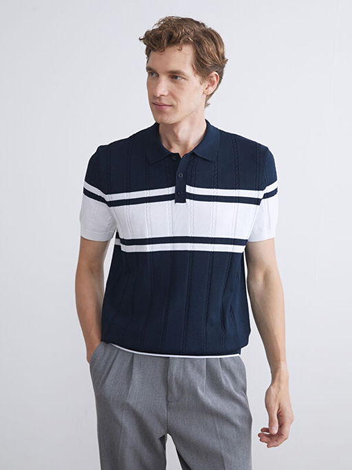 Polo Yaka K?sa Kollu ?izgili Erkek Triko Kazak