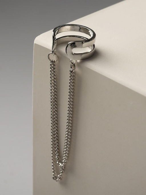 Цена за 2 шт. Серьга «Кафф» две полоски с цепочками, цвет серебро