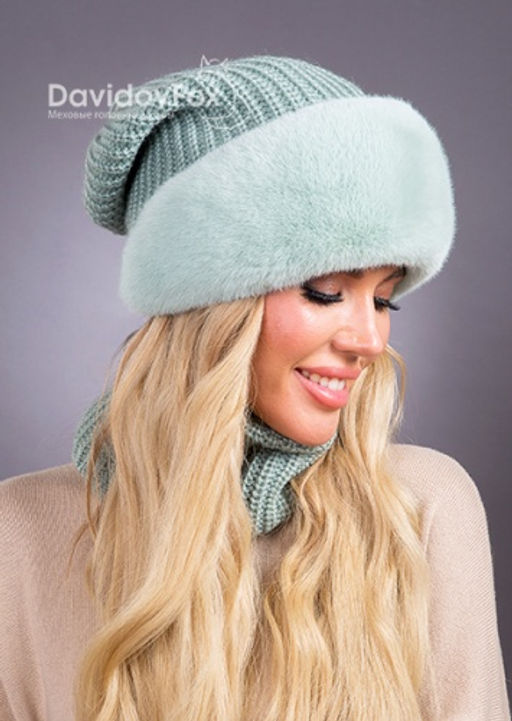 Шапка Ника трикотаж экомех мята