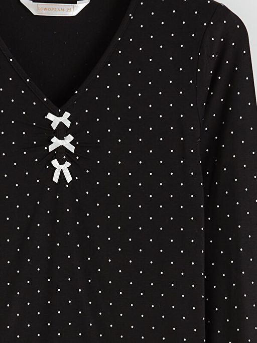 V Yaka Puantiyeli Kad?n Pijama ?st?