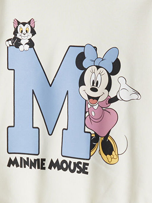Bisiklet Yaka Minnie Mouse Bask?l? K?z ?ocuk Sweatshirt ve E?ofman Alt 2li