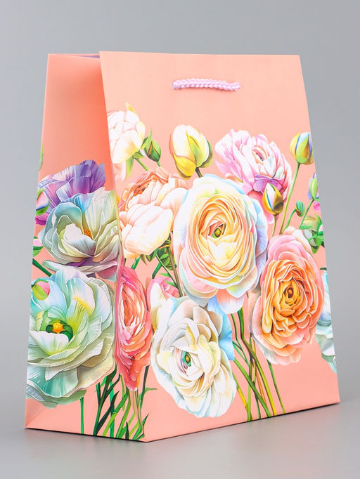 Цена за 2 шт. Пакет подарочный ламинированный вертикальный Цветочная роспись, 18?22.3?10 см