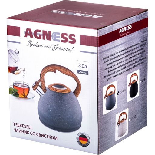 ЧАЙНИК AGNESS СО СВИСТКОМ 3,0 Л ТЕРМОАККУМУЛИРУЮЩЕЕ ДНО, ИНДУКЦИЯ