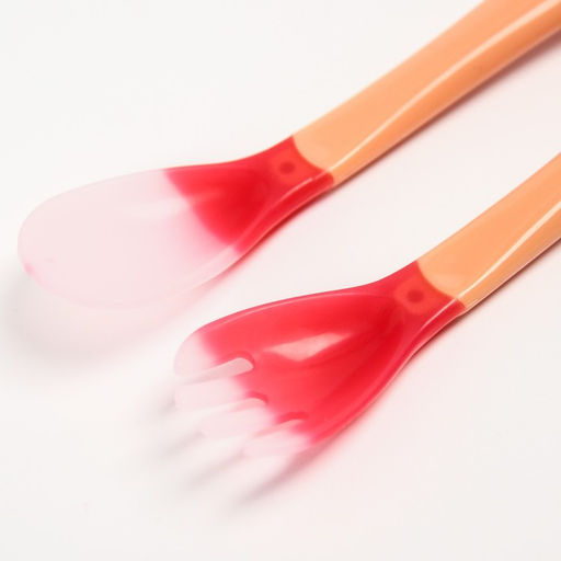 Набор приборов для кормления: термовилка и термоложка, 2 шт., красно-бежевый