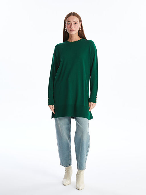 Bisiklet Yaka D?z Uzun Kollu Kad?n Triko Tunik