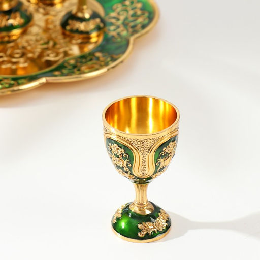 Набор посуды сувенирной: винный кувшин, 6 бокалов, поднос «Турция. Цветы и узоры», зелёный с золотом