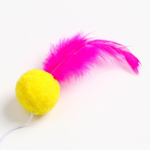 Дразнилка - удочка Мячик с перьями на деревянной палочке, микс цветов - Пижон фото 3
