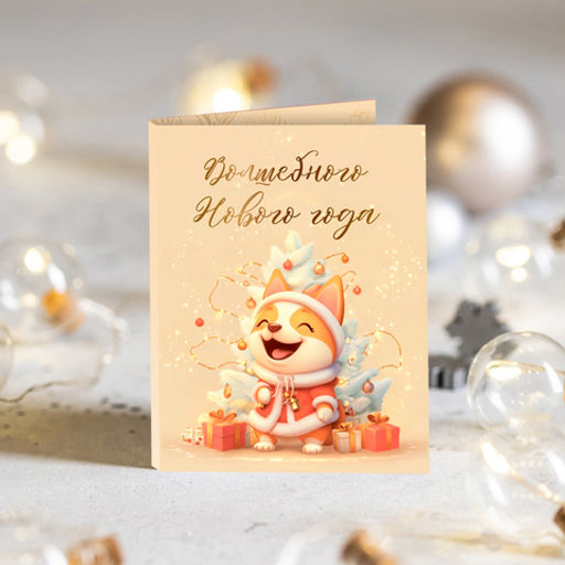 Цена за 2 шт Мини-открытка Волшебного Нового года! (корги на бежевом фоне с ёлкой) - 8 чудо фото 2