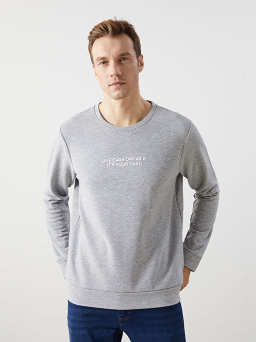 Bisiklet Yaka Uzun Kollu Erkek Sweatshirt