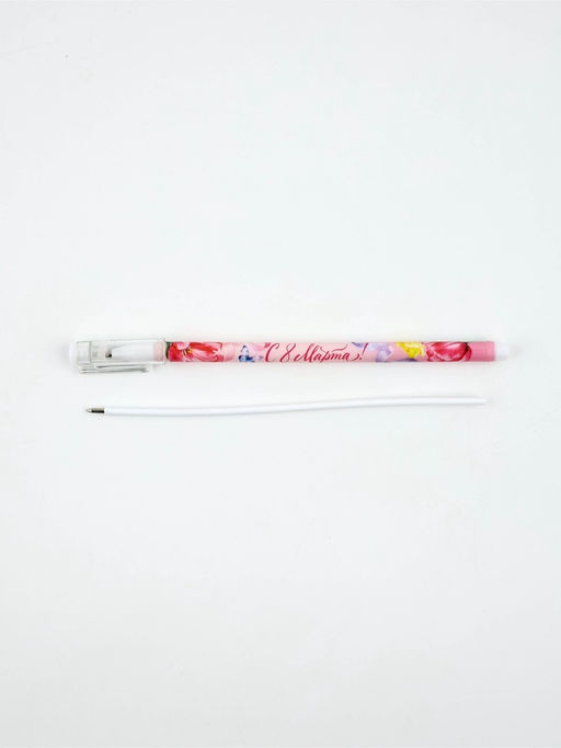 Цена за 12 шт. Ручка пластик с колпачком 8 Марта, синяя паста 0.5 мм - Artfox фото 2