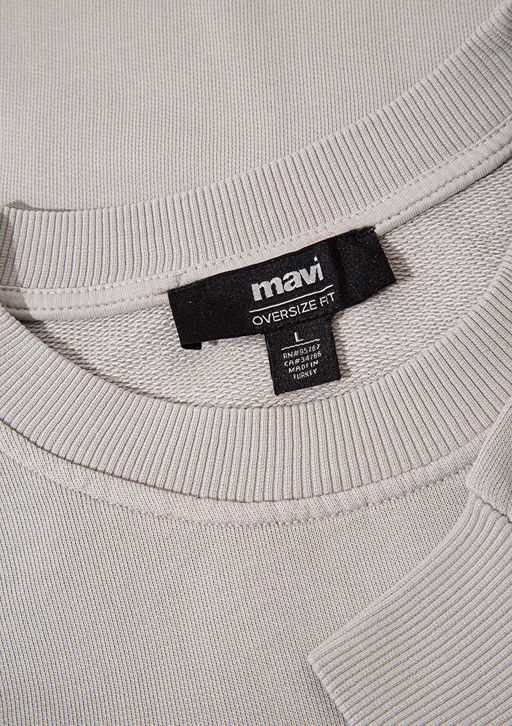 Dikis Detayl? Gri Basic Sweatshirt - Mavi фото 6