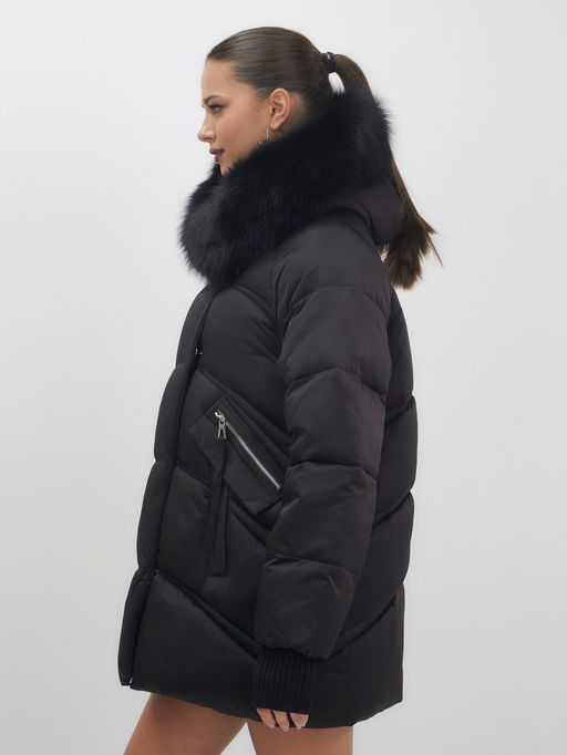 Куртка зимняя женская с мехом и капюшоном тренд черного цвета 7737Ch - Visdeer фото 10