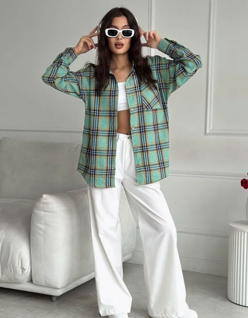 K13010 Рубашка OVER SIZE МЯТНЫЙ