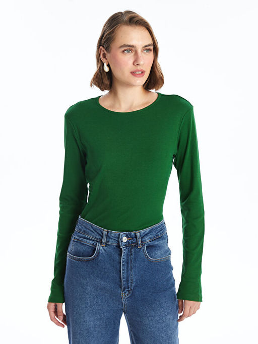 Bisiklet Yaka D?z Uzun Kollu Kad?n Body