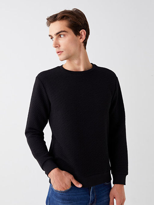 Bisiklet Yaka Uzun Kollu Erkek Sweatshirt