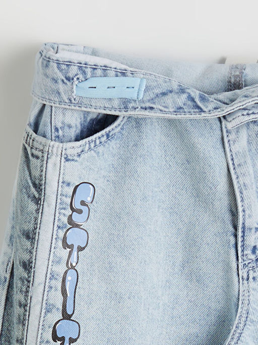 Wideleg Stitch Bask?l? K?z ?ocuk Jean Pantolon