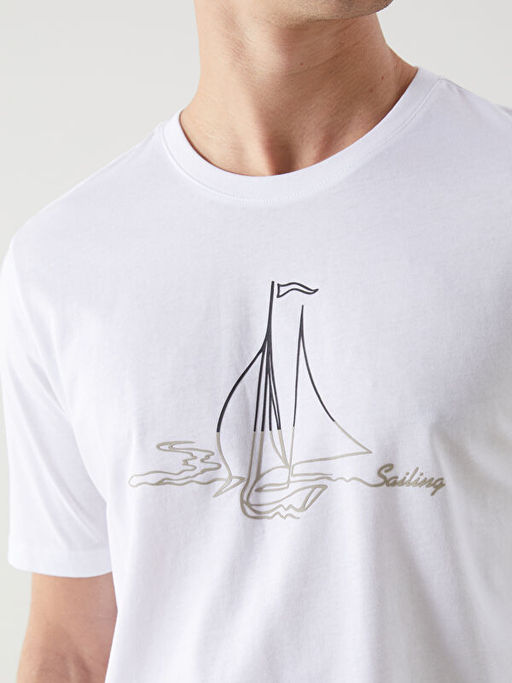 Bisiklet Yaka Bask?l? Penye Erkek Ti??rt