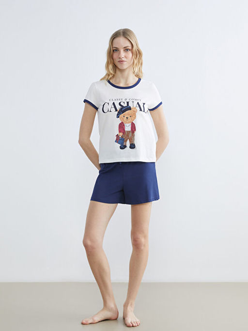 Ay? Teddy Bask?l? Kad?n ?ortlu Pijama Tak?m?