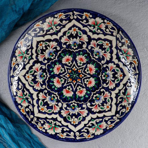 Ляган узбекский Риштанская Керамика «Цветы», d=32 см, синий