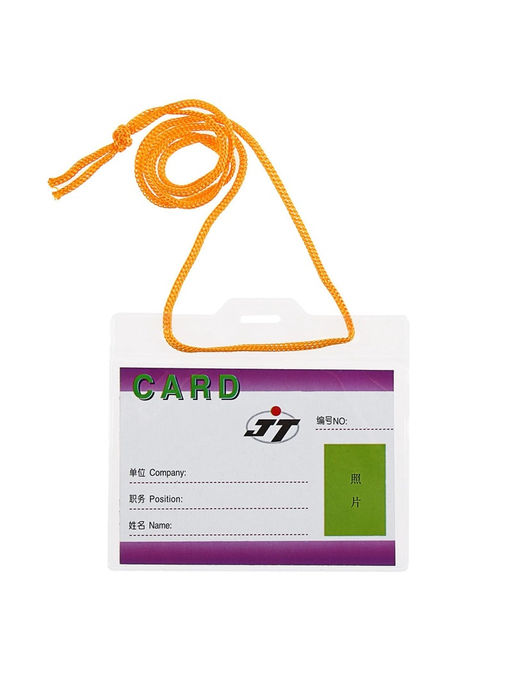 Цена за 100 шт. Бейдж - карман, горизонтальный, внешний размер 115×103 мм, внутренний размер 108×72 мм, 30 мкр, с жёлтым шнурком 80 см