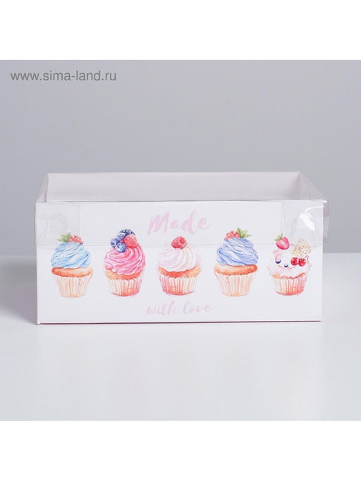 Цена за 5 шт. Коробка для капкейков, кондитерская упаковка, 6 ячеек «Made with love», 23×16×10 см