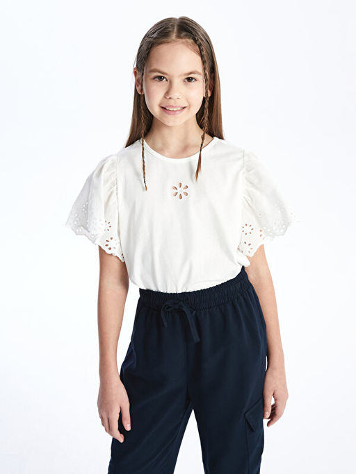 Bisiklet Yaka Fisto Detayl? K?sa Kollu K?z ?ocuk Ti??rt