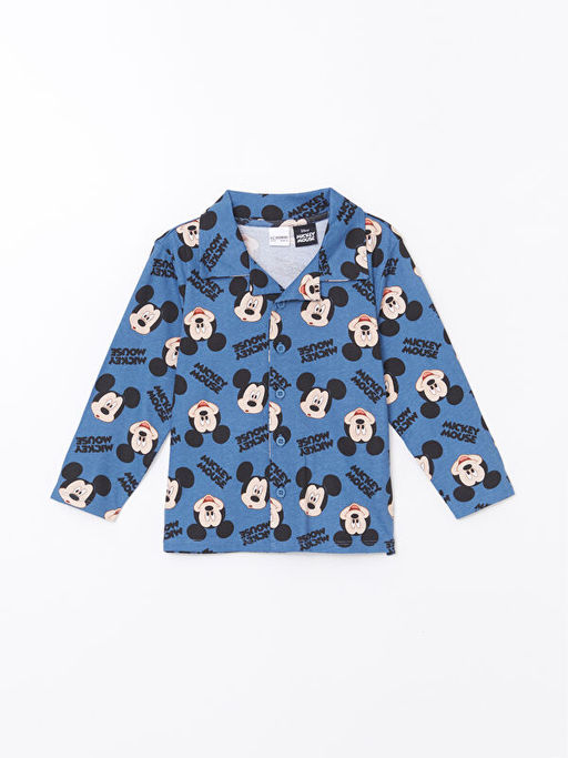 Polo Yaka Mickey Mouse Bask?l? Erkek ?ocuk Pijama Tak?m