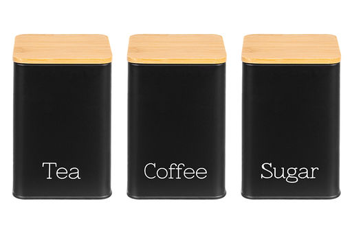 Набор 3 банок для сыпучих продуктов 1,1 л 9,5*9,5*14,5 см Чай, кофе, сахар черный с бамбук.крыш - Elan gallery фото 10
