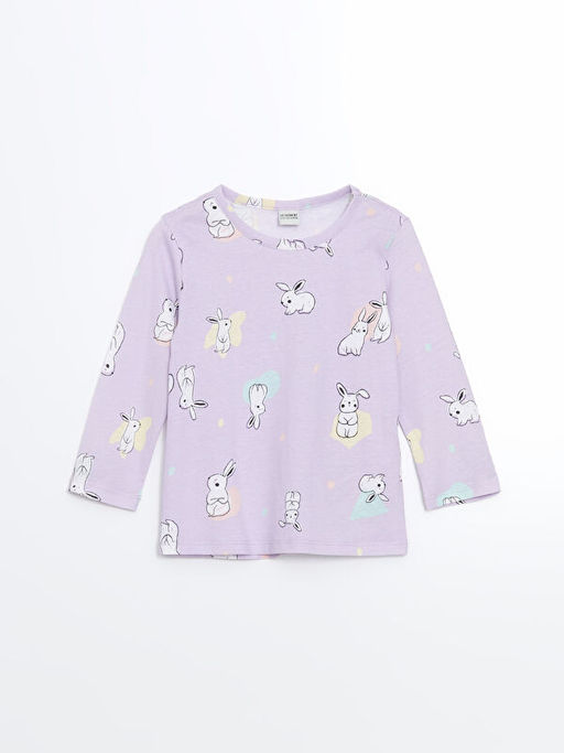 Bisiklet Yaka Uzun Kollu Bask?l? K?z Bebek Pijama Tak?m?