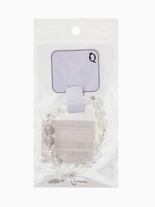 Браслет с подвесками "Сахарный" перо, бант, шар №10/8, цвет белый радужный в серебре