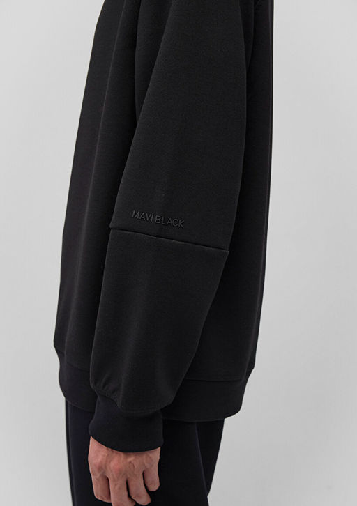Bisiklet Yaka Siyah Basic Sweatshirt - Mavi фото 6