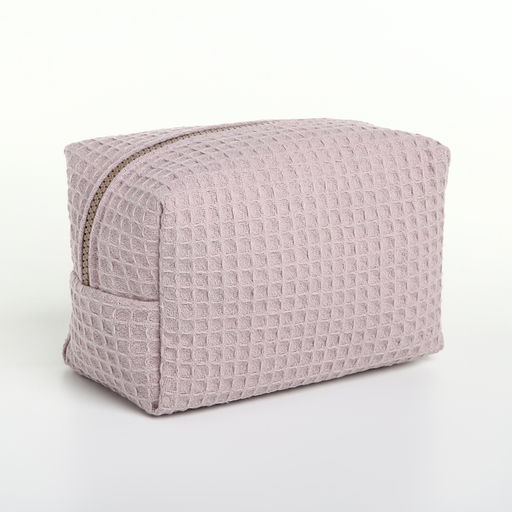 Косметичка женская на молнии TEXTURA, объёмная, средняя, мягкая, вафельная текстура, пыльно-розовая  фото 4