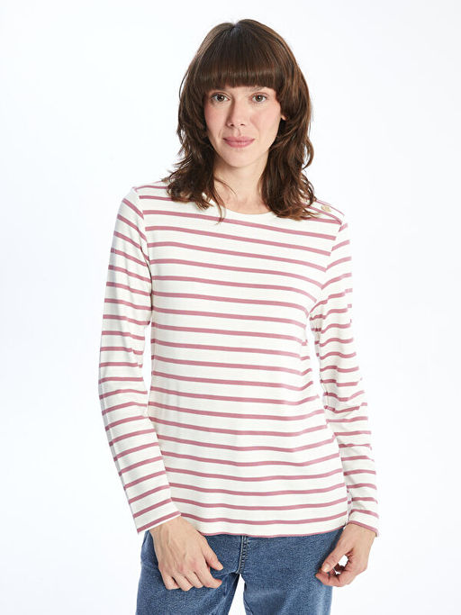 Bisiklet Yaka ?izgili Kad?n Ti??rt