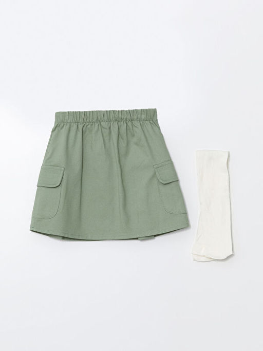 Beli Lastikli K?z ?ocuk Etek ve K?lotlu ?orap 2li Tak?m