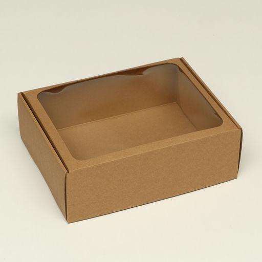 Цена за 5 шт. Коробка - шкатулка с окном, бурая, 27×21×9 см