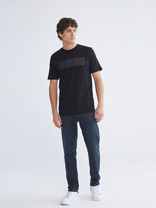 Bisiklet Yaka Bask?l? Penye Erkek Ti??rt