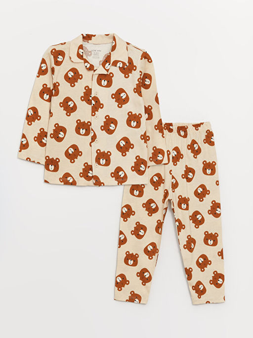 G?mlek Yaka Uzun Kollu Bask?l? Erkek Bebek Pijama Tak?m?