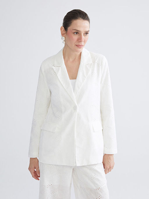 Ajurlu Brode Kad?n Blazer Ceket