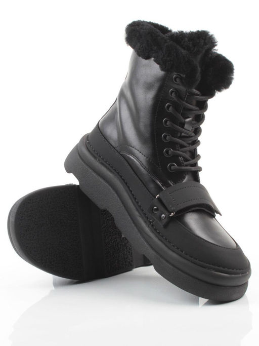 04-PAJ76-1Z BLACK Ботинки зимние женские (натуральная кожа, натуральный мех, 100% шерсть)