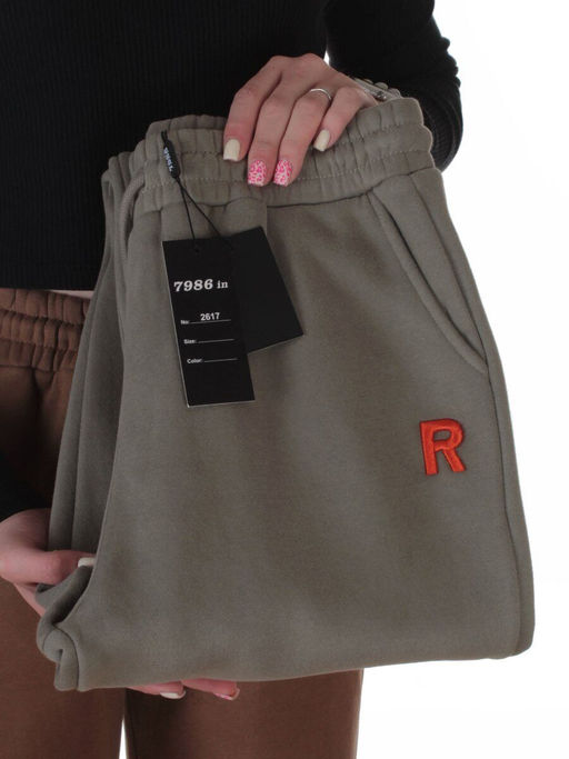 2617 GRAY/GREEN Брюки спортивные утепленные женские (85% хлопок, 10% полиэстер, 5% спандекс)