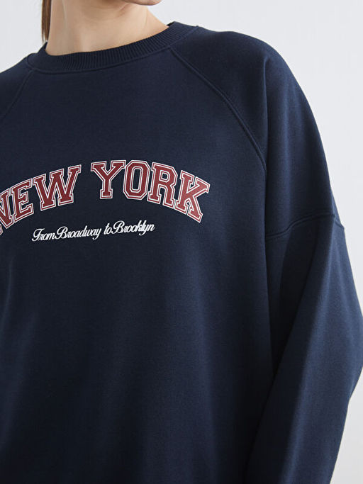 Bask?l? Oversize Kad?n Kal?n Sweatshirt Tunik