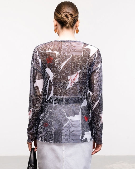 авторский Лонгслив из сетки с принтом - Sahar art lab фото 6