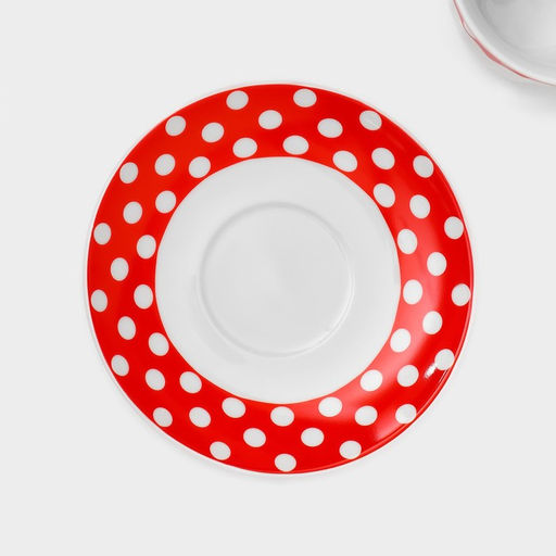 Сервиз чайный керамический на металлической подставке Доляна Горох,13 предметов на подставке: 6 чашек 210 мл, 6 блюдец - d=14 см, чайник 950 мл, цвет красный фото 9