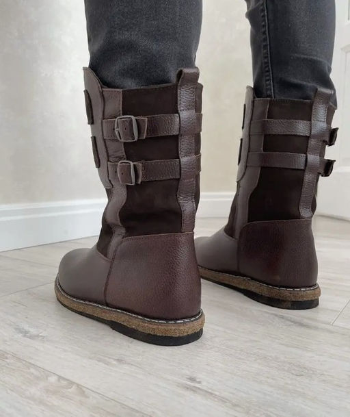 Сапоги Монголки натуральная кожа короткие коричневые, войлочная подошва