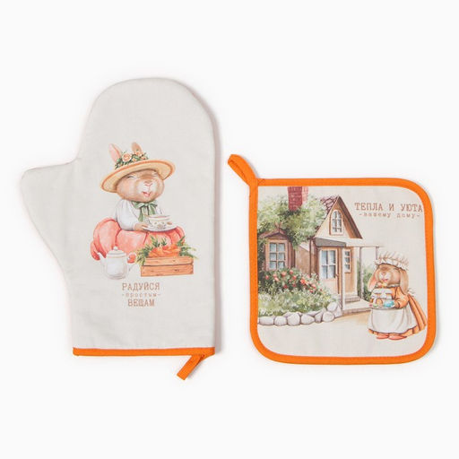Набор кух. Этель Кролики варежка-прихватка 20х28см, прихватка 19х19см,100% хл  фото 6