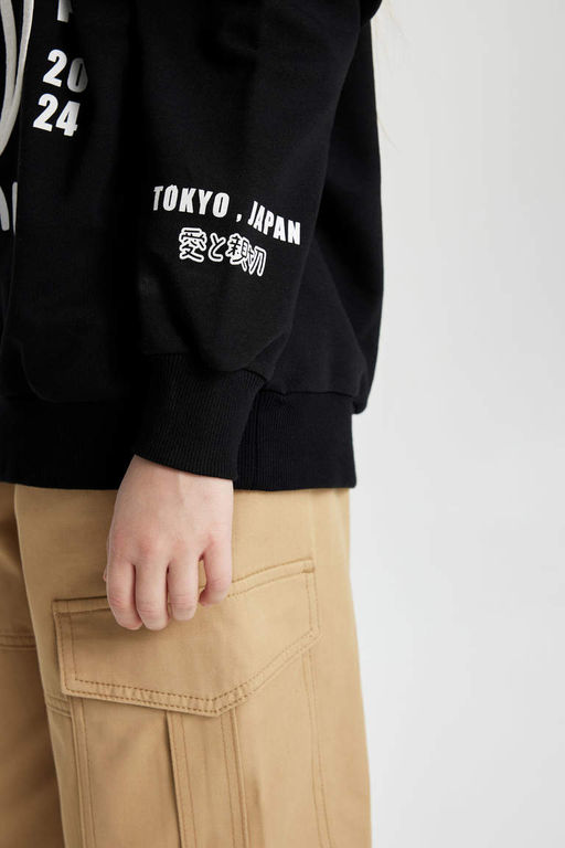 Толстовка оверсайз с круглым вырезом для девочек с принтом - Defacto фото 5