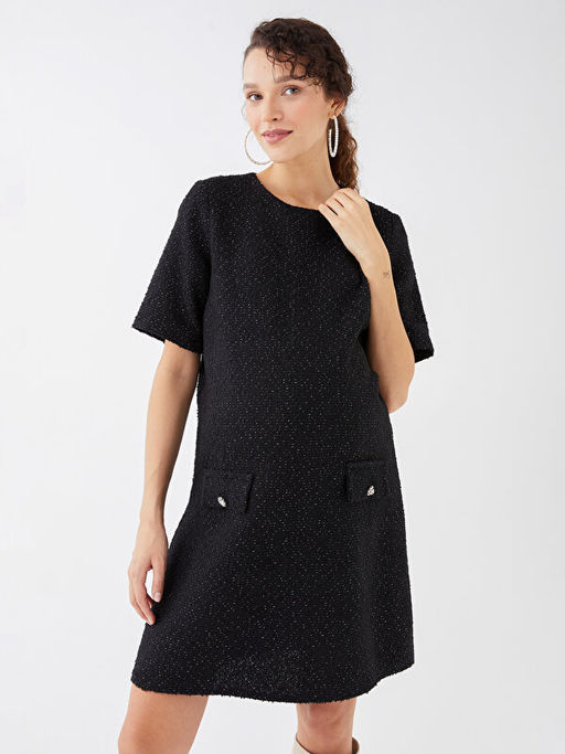 Bisiklet Yaka Arm?rl? K?sa Kollu Hamile Elbise