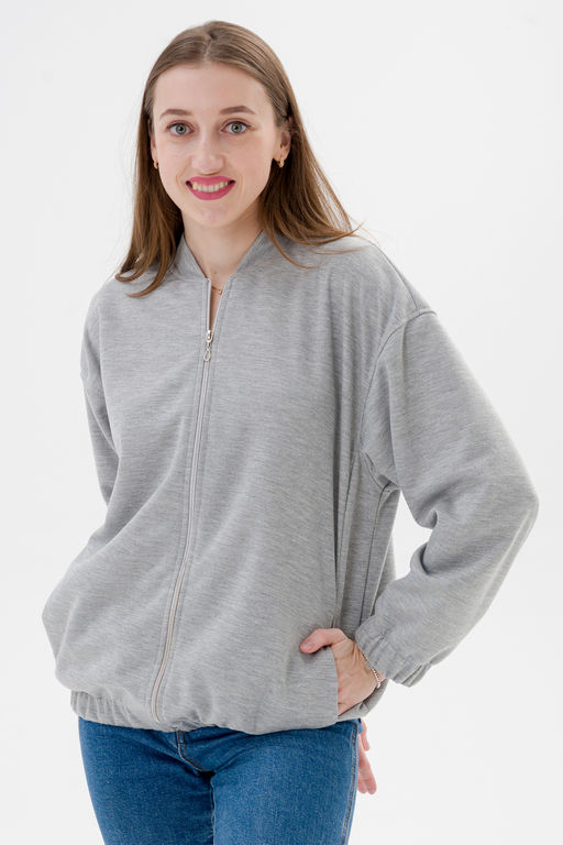 Бомбер из коттон фита серый меланж макси - Амадэль фото 8