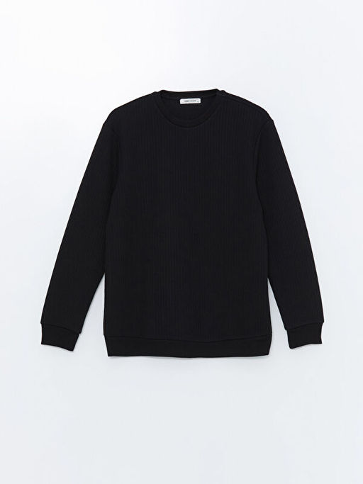 Bisiklet Yaka Uzun Kollu Erkek Dokulu Sweatshirt