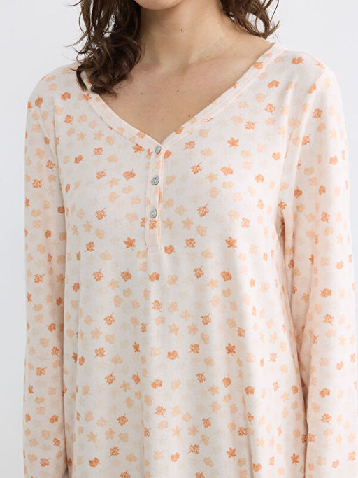 V Yaka ?i?ekli Kad?n Gecelik